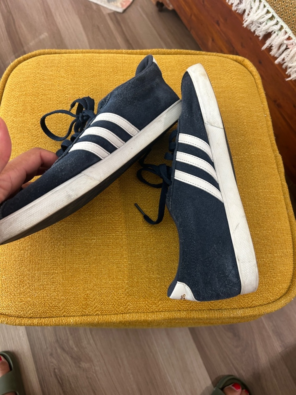 adidas Navy Suede Sneakers with White Stripes - Picture 3 of 6